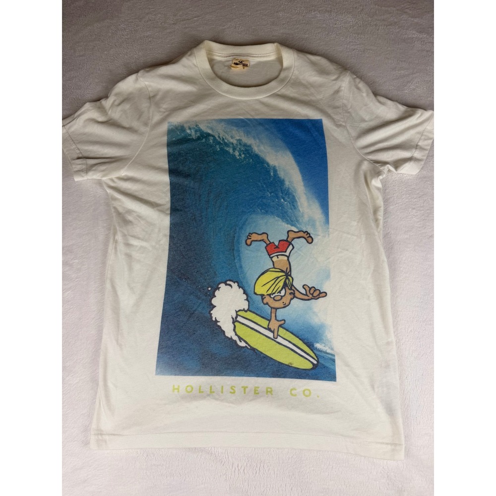 Vintage Hollister Co Mens Large Graphic T-Shirt White Surfer Wave Beach Tee Y2K